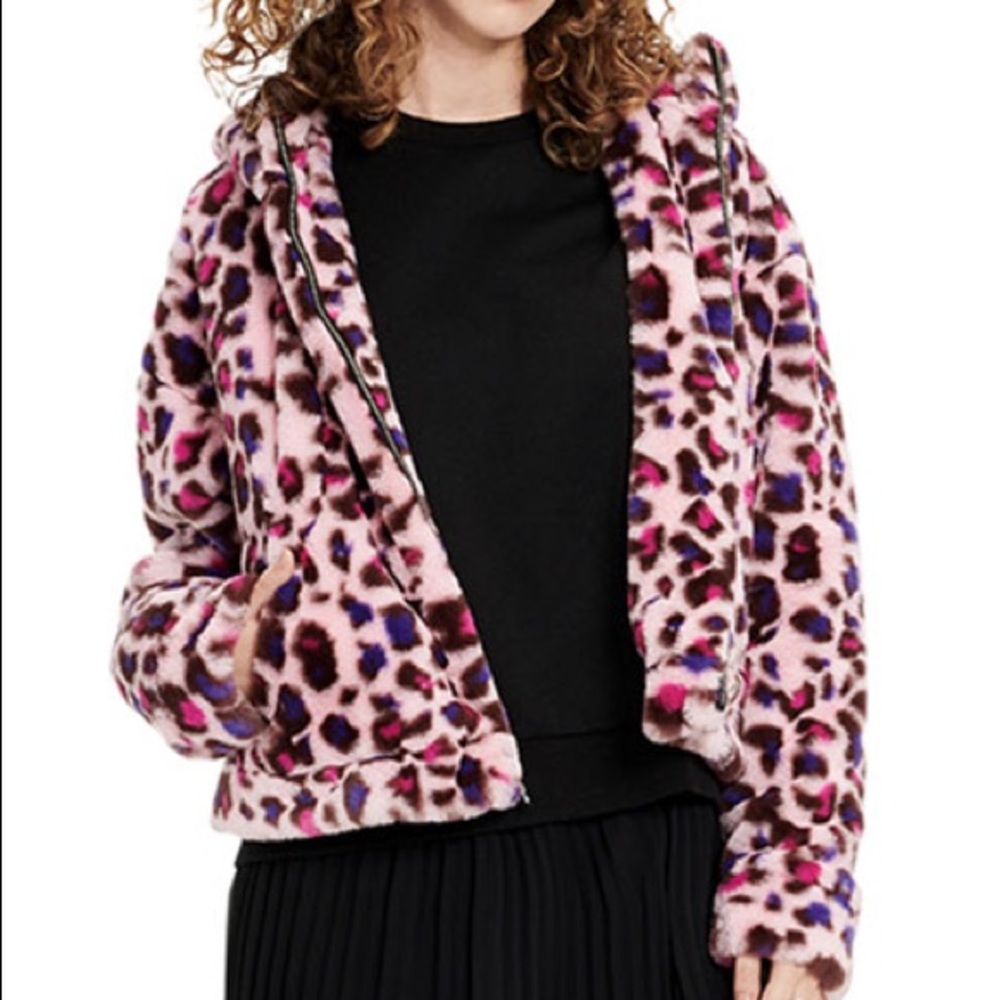NWT UGG Mandy Faux Fur Hooded Jacket Pink Leopard